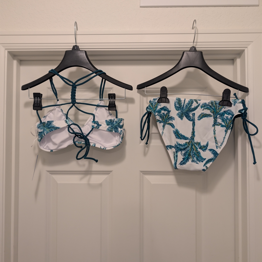 Cupshe Palm Tree Print Bikini - White and Teal - Picture 2 of 9